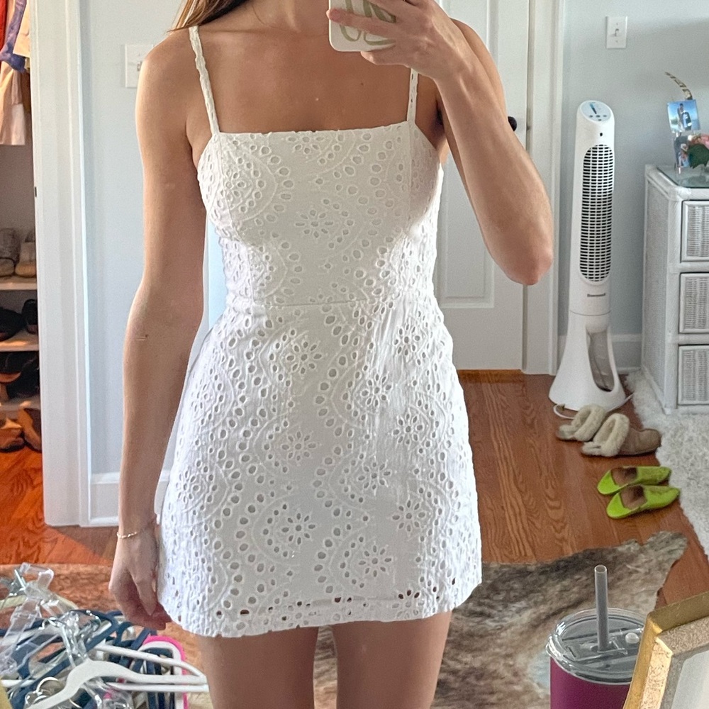 White eyelet mini dress